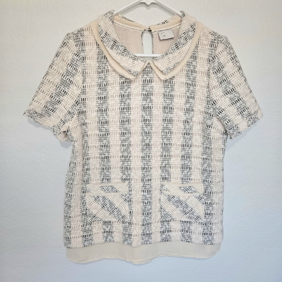 Anthropologie Postmark Striped Cadence Top Peter Pan Collar Preppy, Womens Large - Picture 3 of 8